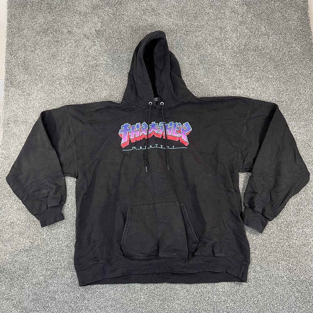 Thrasher Magazine Japanese Logo Black Pullover Hoodie Mens XL Skate Streetwear